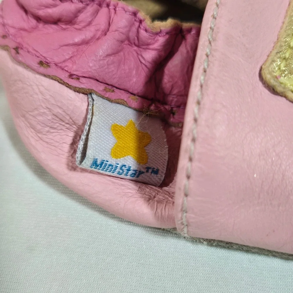 Ministar Infant Leather Shoes Pink Gold Crown Soft Sole‎ Baby Shoes
